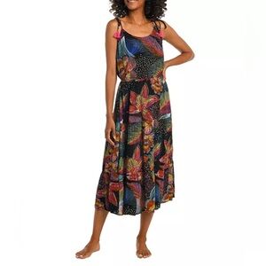 La Blanca Women's Sunlit Soirée Tiered Midi Dress Floral Multicolor New Large